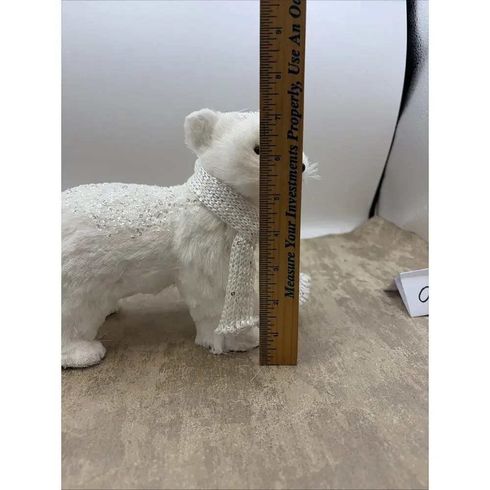Vintage faux fur over paper mache Christmas white Polar Bear Silver Accents